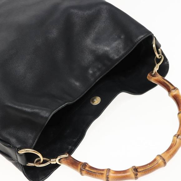 GUCCI Bamboo Hand Bag Leather 2way Black 001 1577 Auth 81330 - Picture 6 of 16